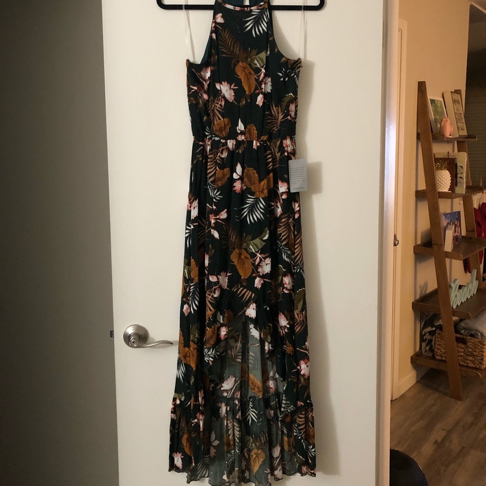 Max + Ash Green Floral High Low Maxi Dress